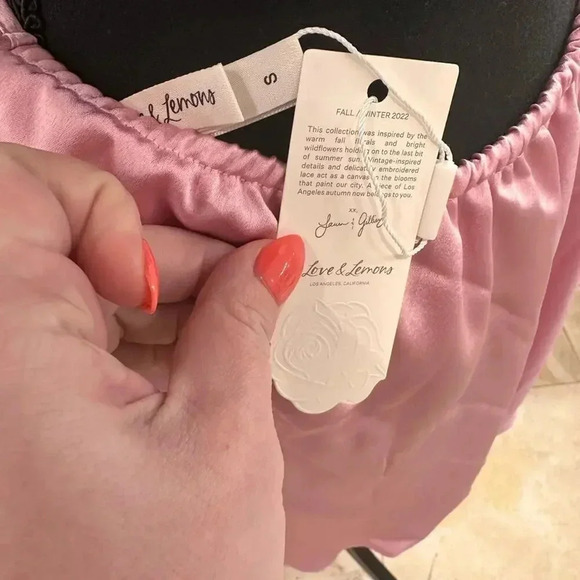 NEW- NWT For Love & Lemons Pink Satin Slip Mini Dress Sz S - Picture 5 of 8